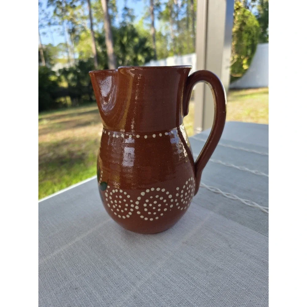 Handmade Redware Pottery Pitcher 8